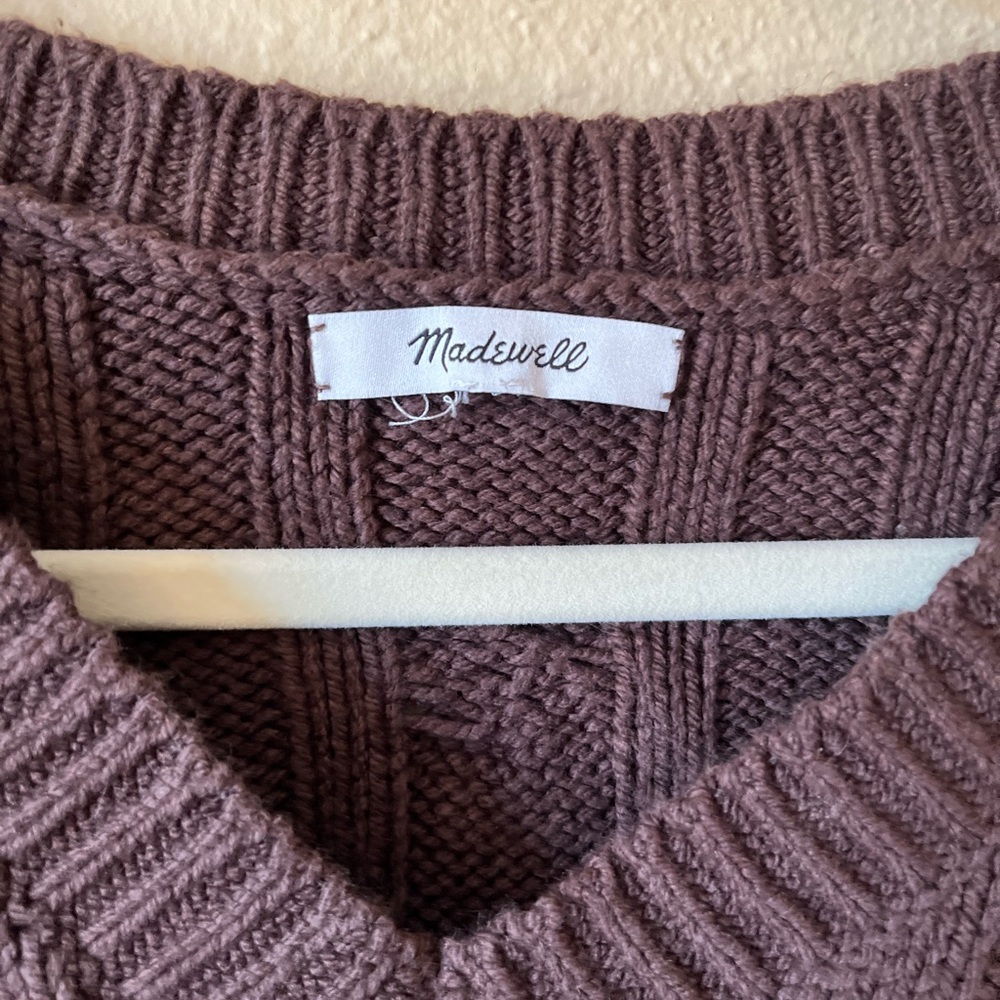 Madewell Chocolate V-Neck Cable Knit Sweater View 3